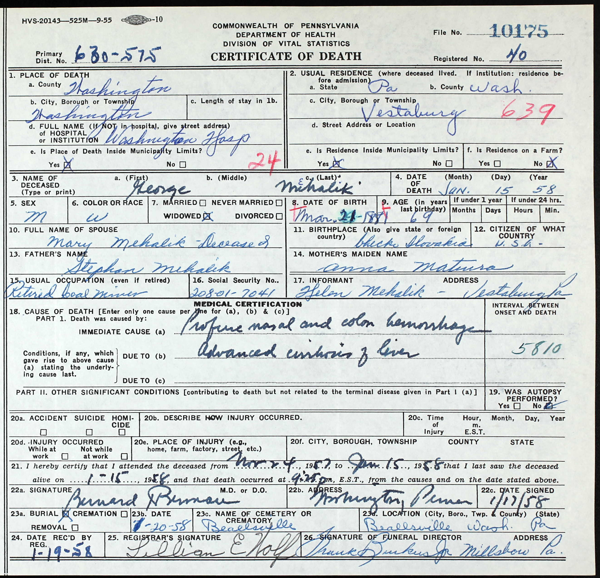 death certificate